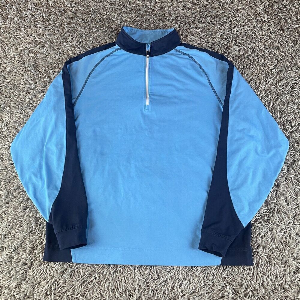 Footjoy Sweater Mens Large L Blue Golf Stretch Performance Logo Quarter Zip USA